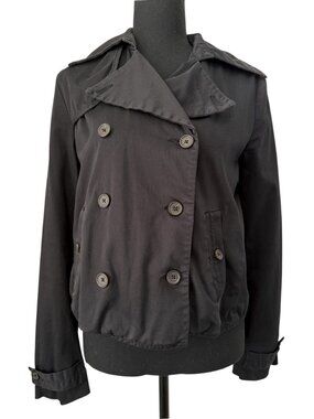 AMERICAN EAGLE Black Cropped Trench Coat Jacket Small